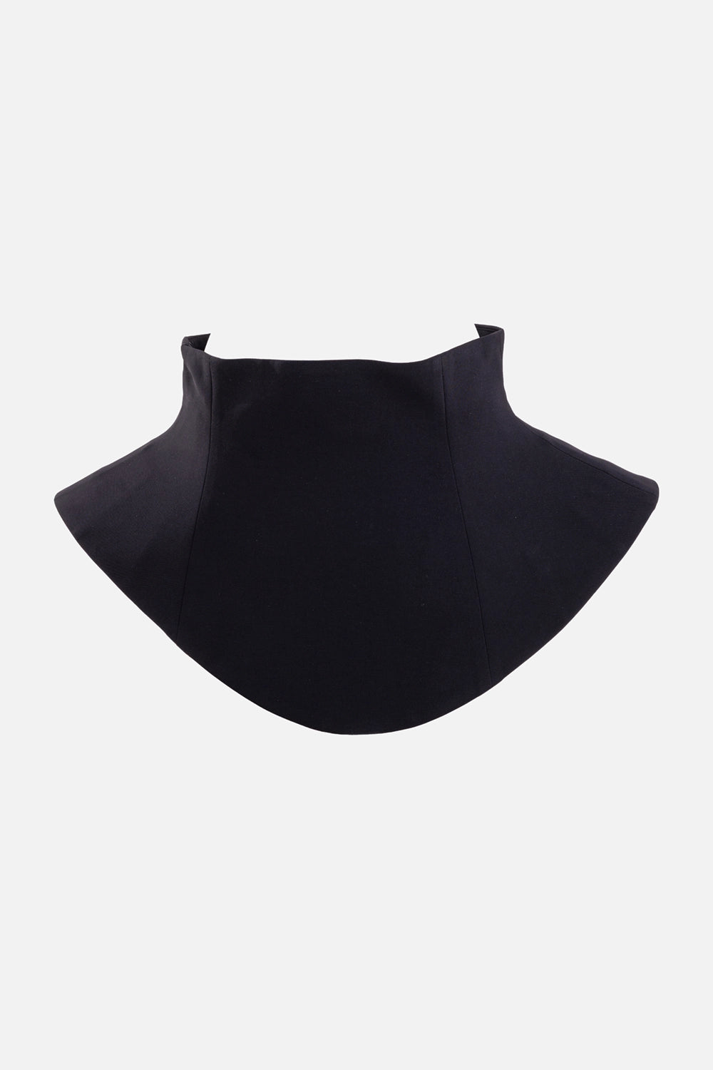 A.W.A.K.E. MODE women's black crepe basque, front view with paneled shaping and curved hem