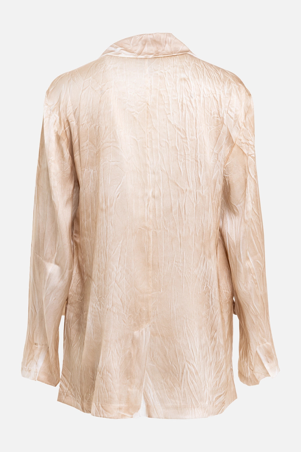 Avant Toi women's silk blazer in pale grey, back view with crinkled texture and relaxed long sleeves