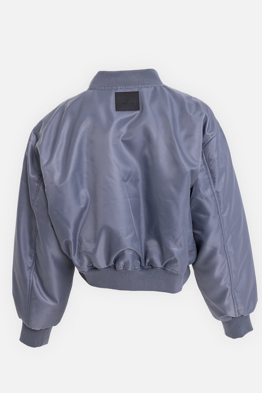 ANINE BING women’s cropped bomber in dark grey, back view, ribbed hem and black logo patch