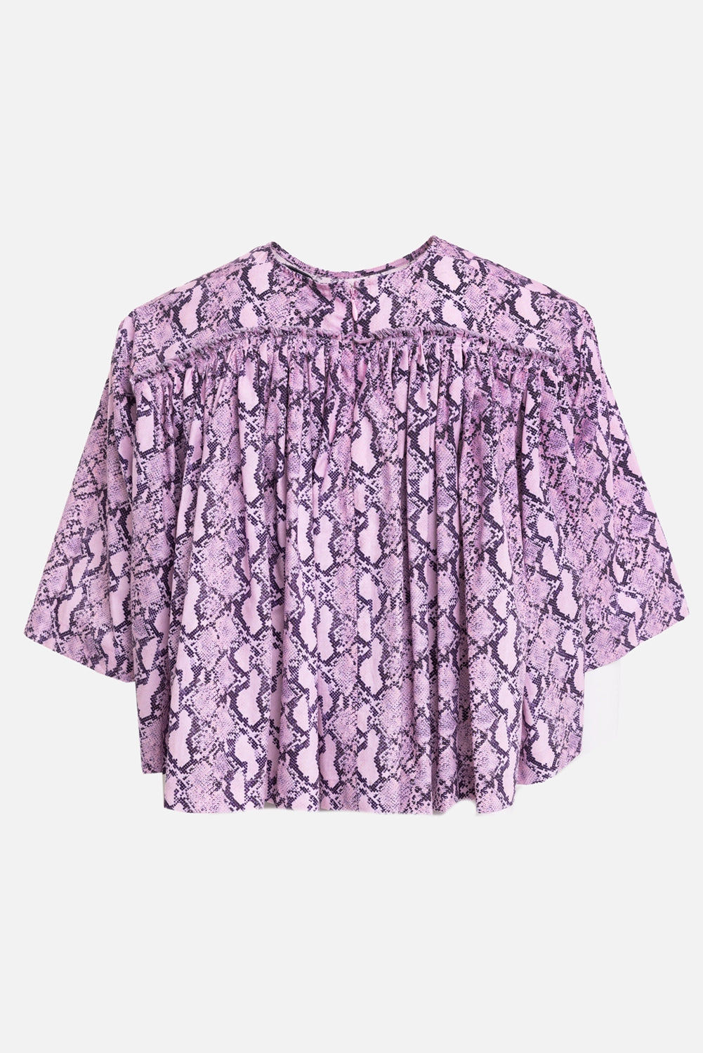 MSGM women's cropped poplin blouse in Pink, back view, gathered yoke and visible back zip
