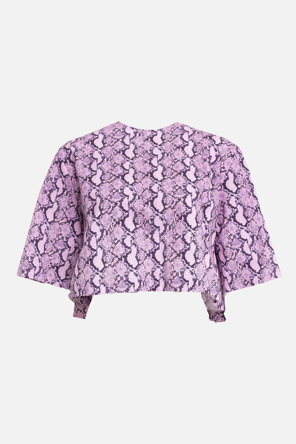 MSGM women's cropped poplin blouse in Pink, front view, python print and boxy short sleeves