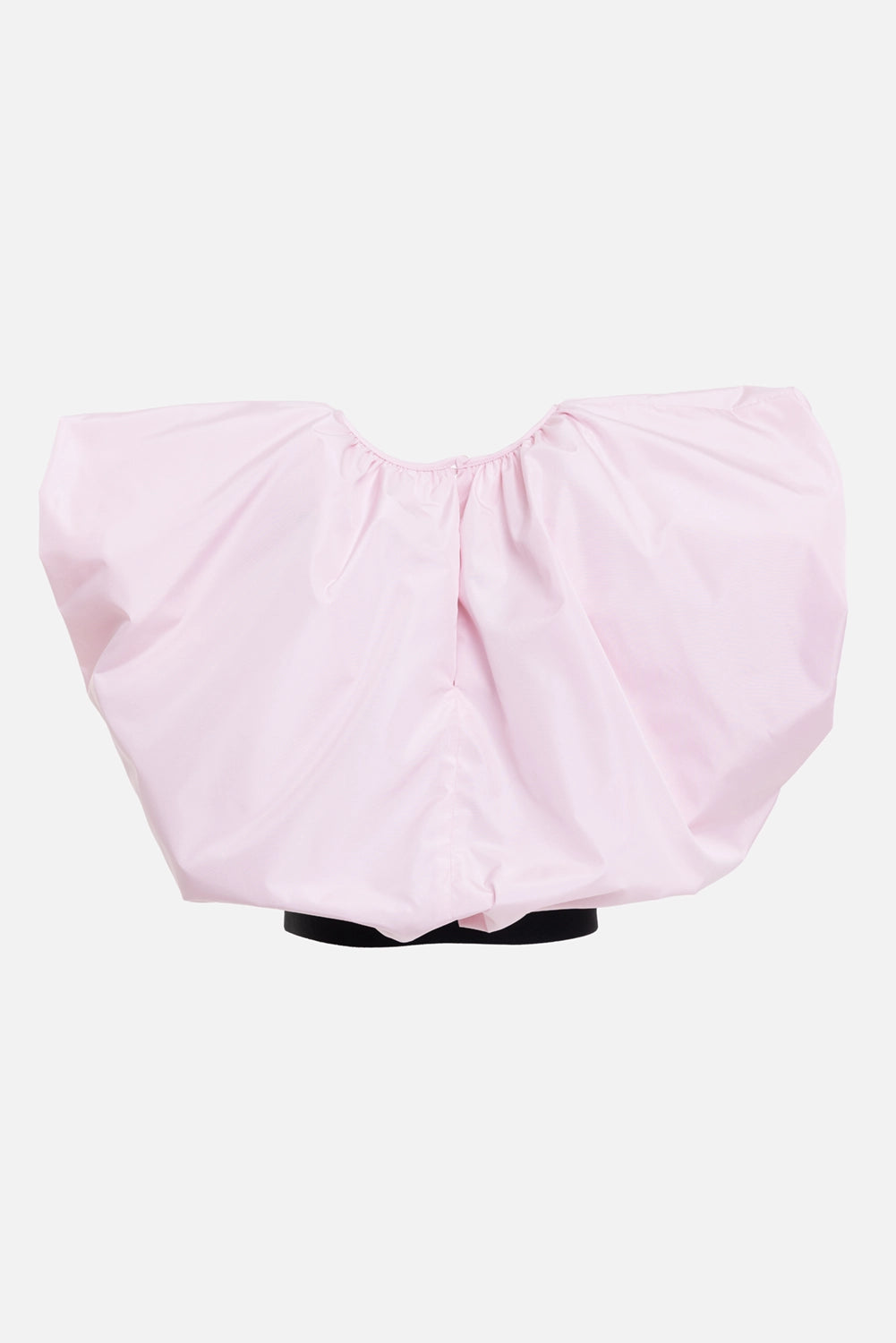 MSGM women's cropped taffeta blouse in Pink, back view, rounded neckline and voluminous cap shoulders