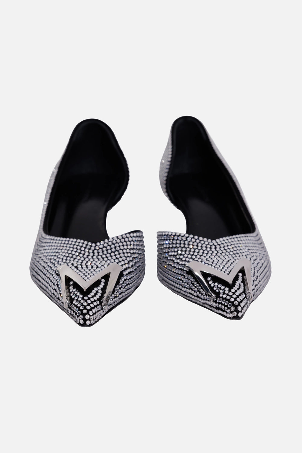Magda Butrym women's pumps in black, top view, black leather insoles and crystal-covered vamps