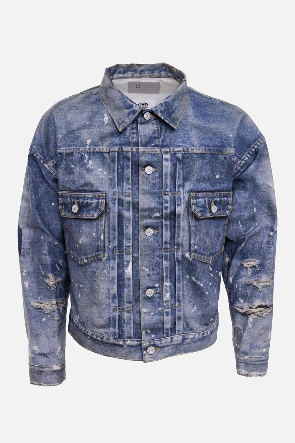eYe Junya Watanabe MAN men's jacket in indigo, front view, flap chest pockets and silver buttons