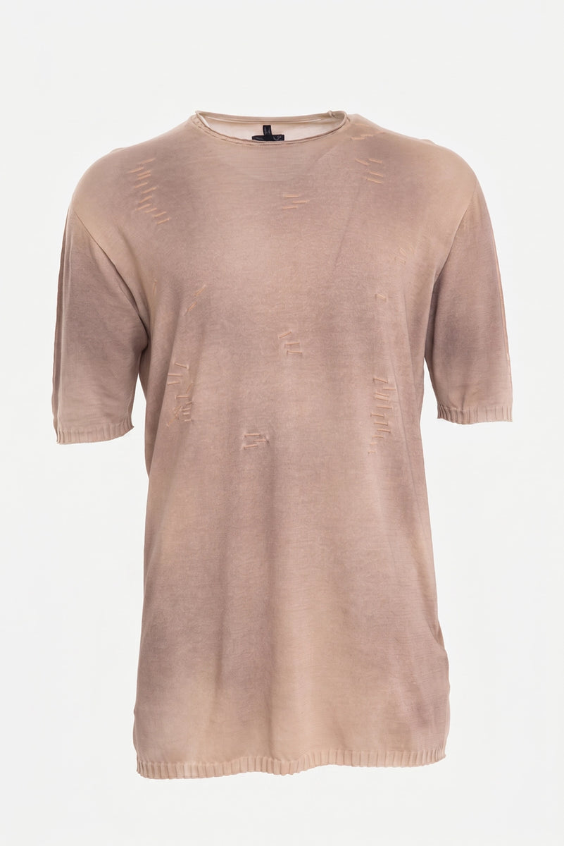 Men's Distressed Fine-Knit Cotton T-Shirt in Sughero | MD75