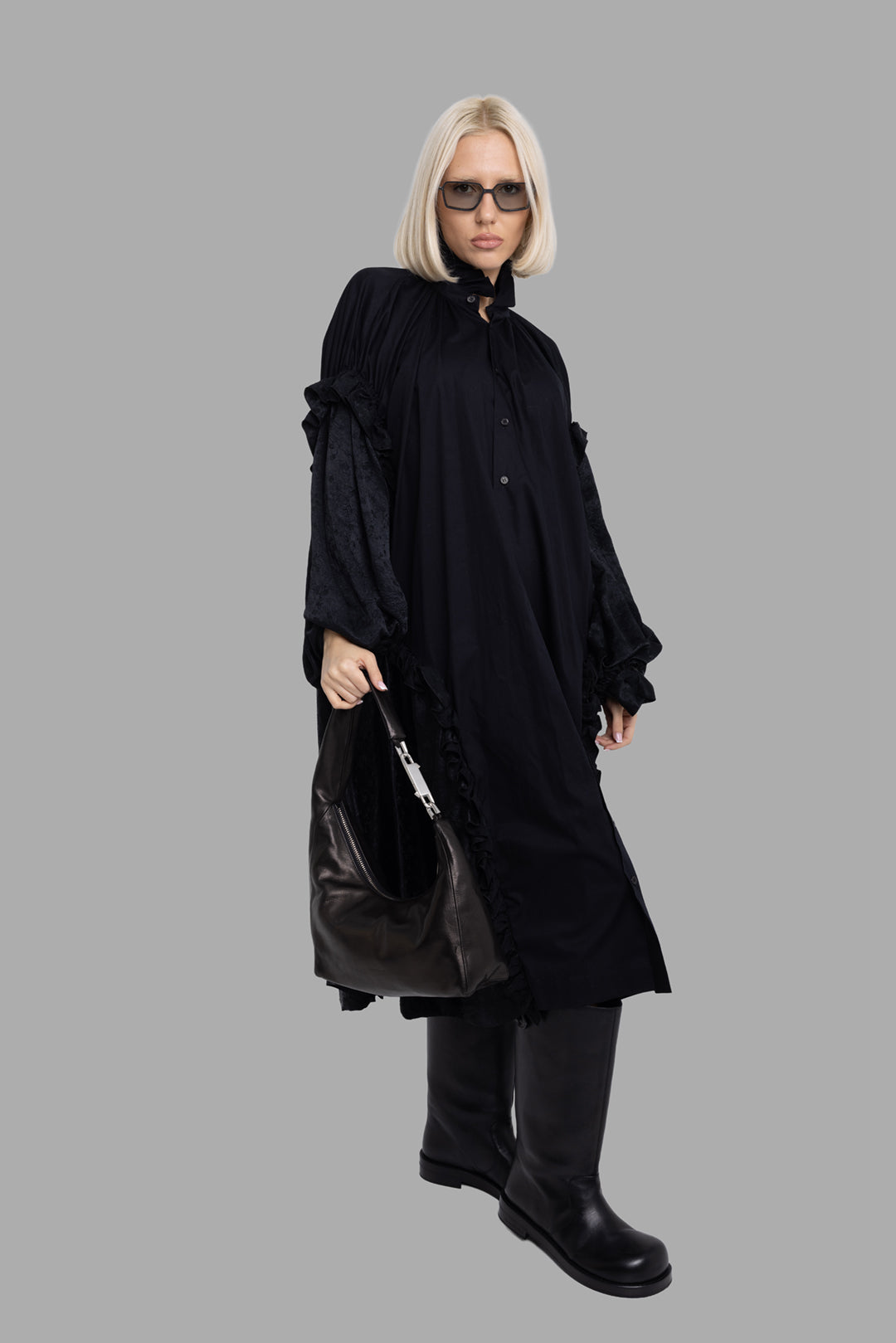 Women's Ruffled Cotton Dress in Black | Noir Kei Ninomiya