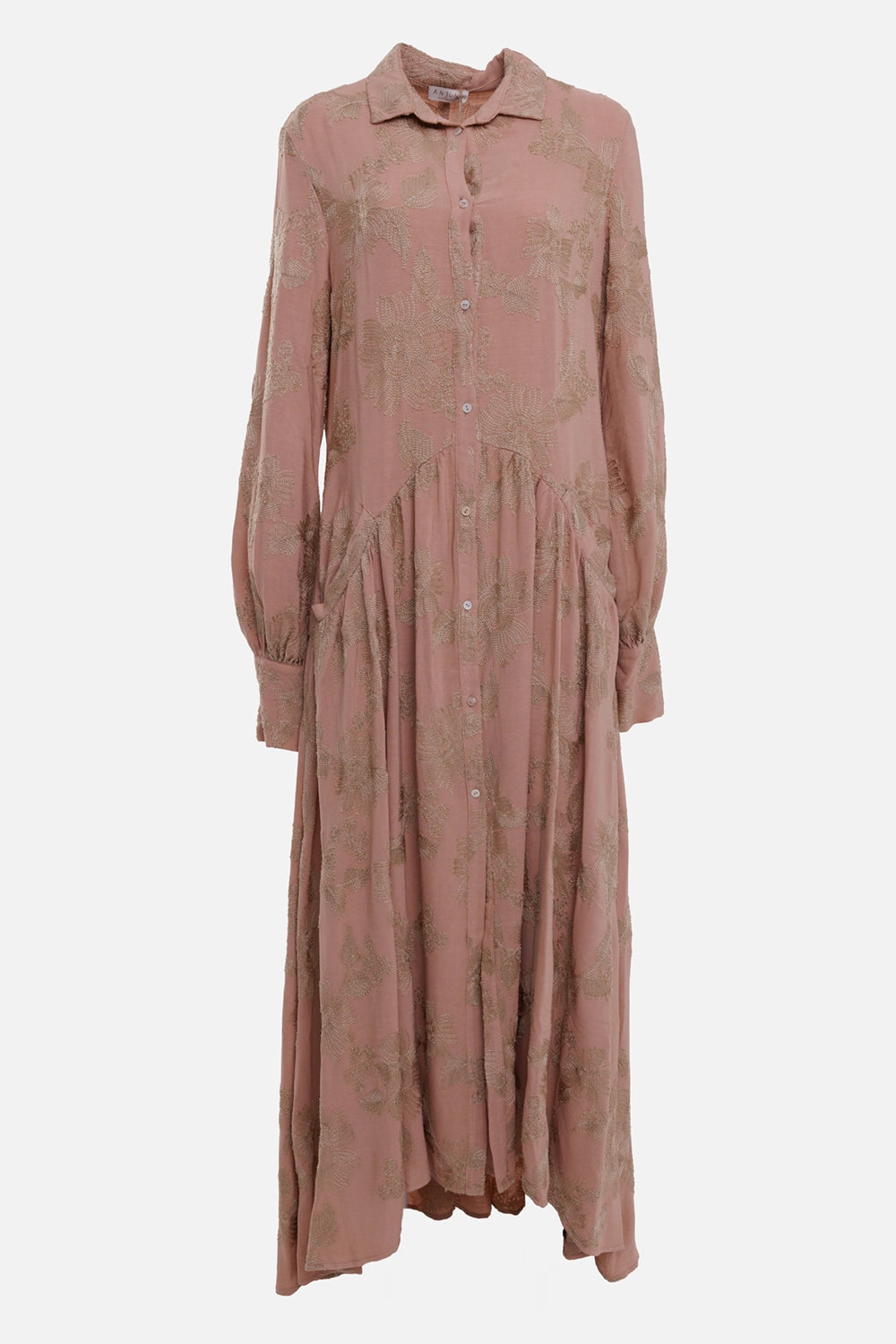 Aniye By women's embroidered shirt dress in Blush Pink, front view, point collar and tonal floral embroidery