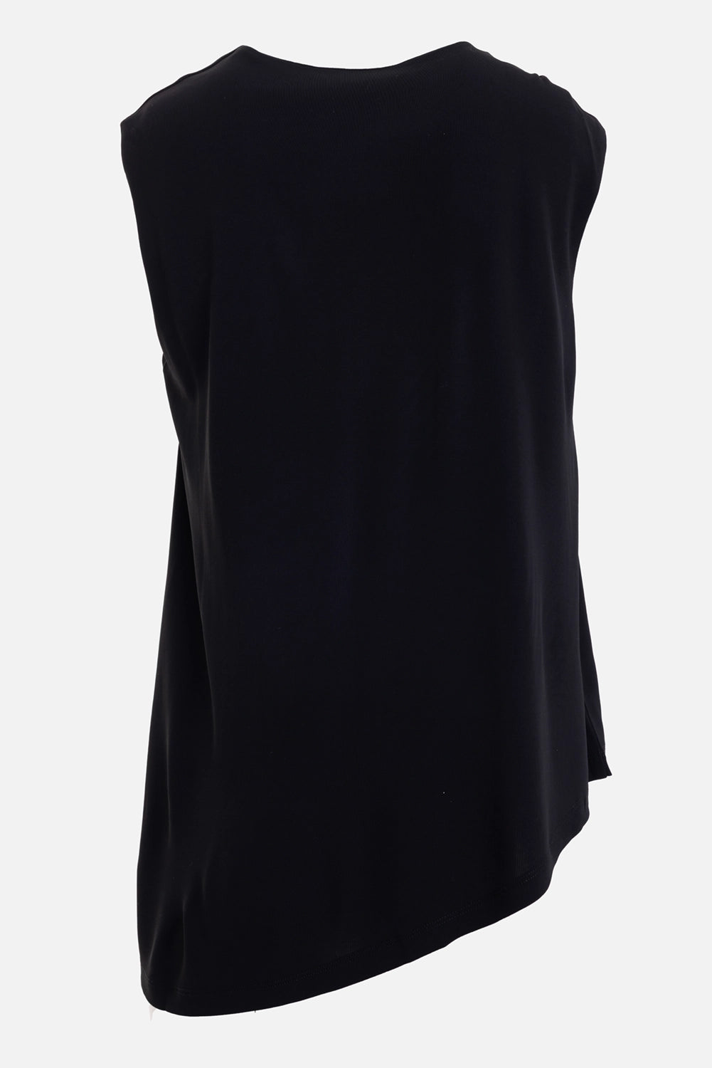 Joseph women's Fadila top in black, back view with sleeveless drape and angled hem