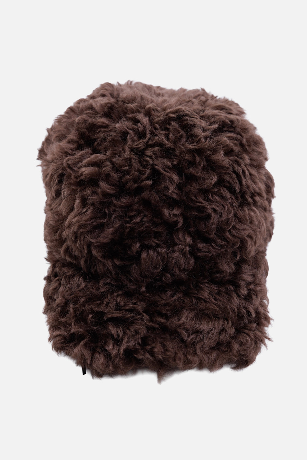 MSGM women's faux-fur baseball cap in brown, back view with dense curly pile and adjustable strap tab