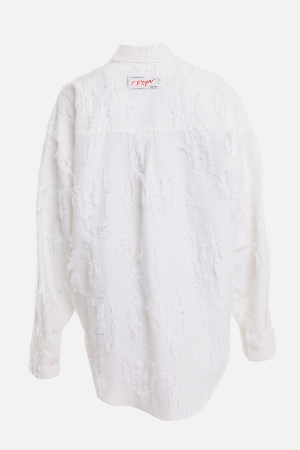 MSGM women's fil coupé shirt in White, back view, yoke seam and red neck label