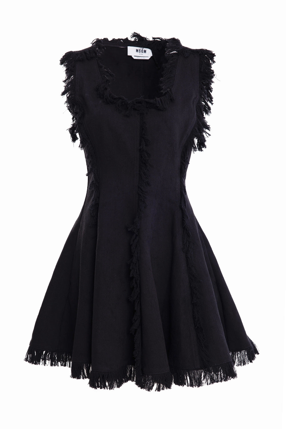 msgm black ruffle dress Women's Frayed Raw Cotton A-Line Mini Black Beaded Corset Mini Size:Coat Size 46 091122 Ladies dresses Designed with long sleeves