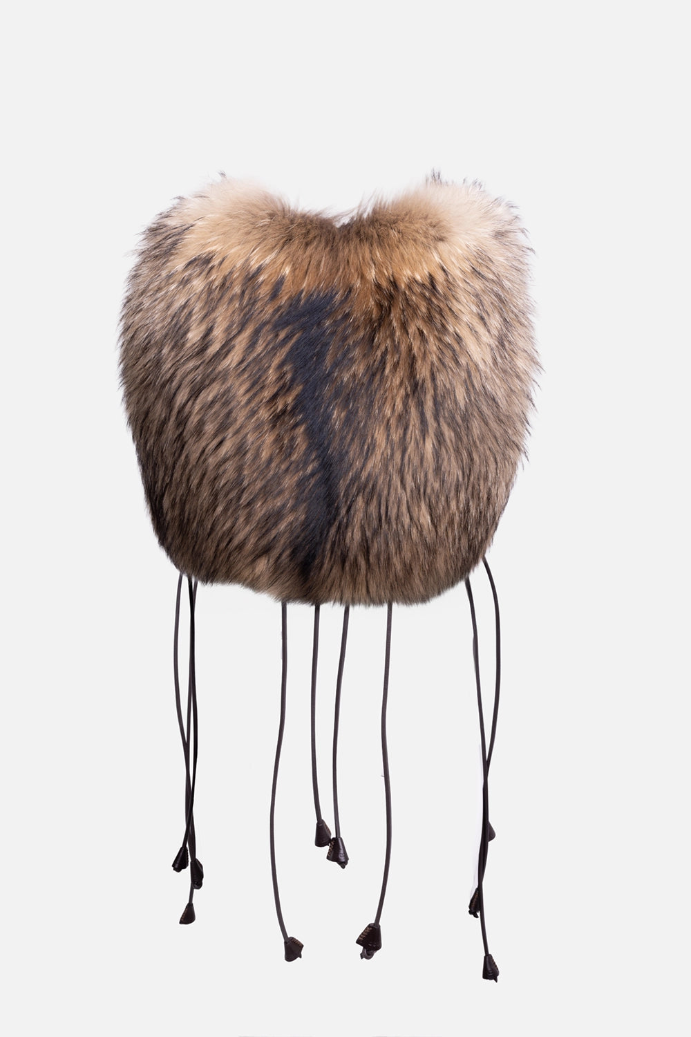 Pre-owned Dsquared2 women's fur vest in brown multi, back view, tonal fur pattern with leather lace ties