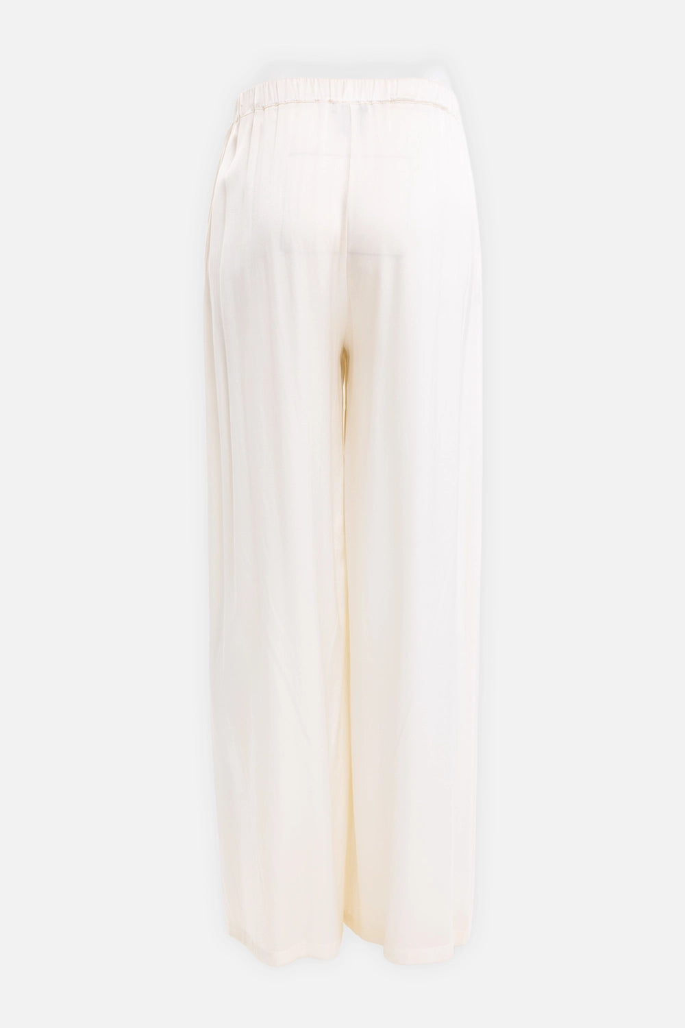 Avant Toi women's palazzo trousers in vanilla, back view with elasticated waistband and wide fluid legs