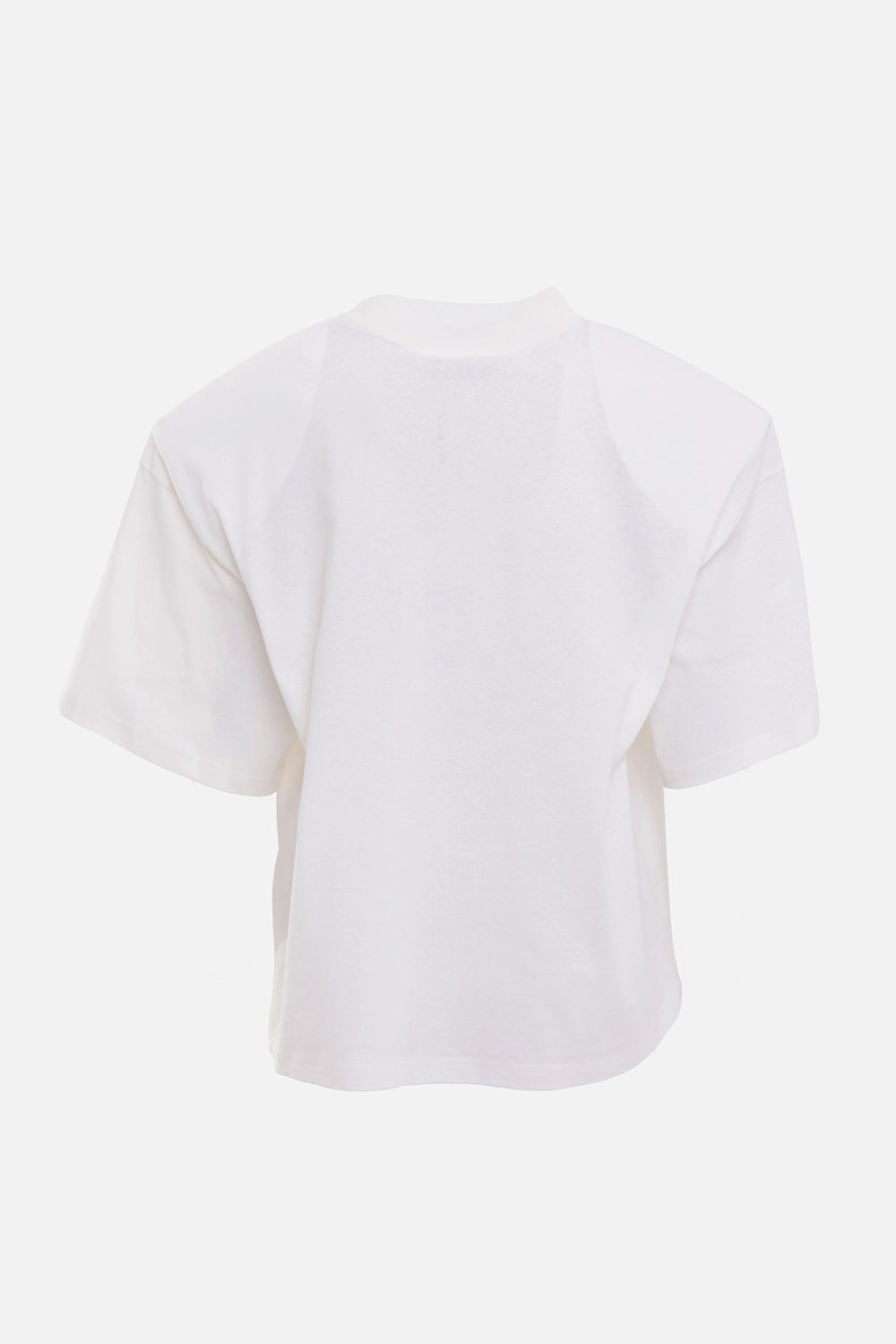 A.W.A.K.E. MODE women's T-shirt in white, back view, plain jersey body with ribbed collar