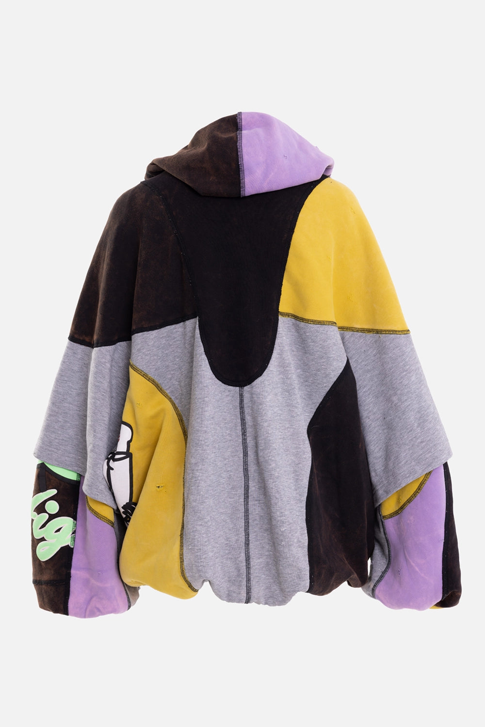Natasha Zinko unisex hoodie jacket in multicolour, back view, contrast seams and two-tone hood