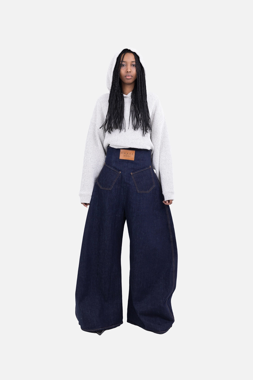 ANINE BING womens hoodie in multi, on-model full length, relaxed fit with hood up and ribbed cuffs