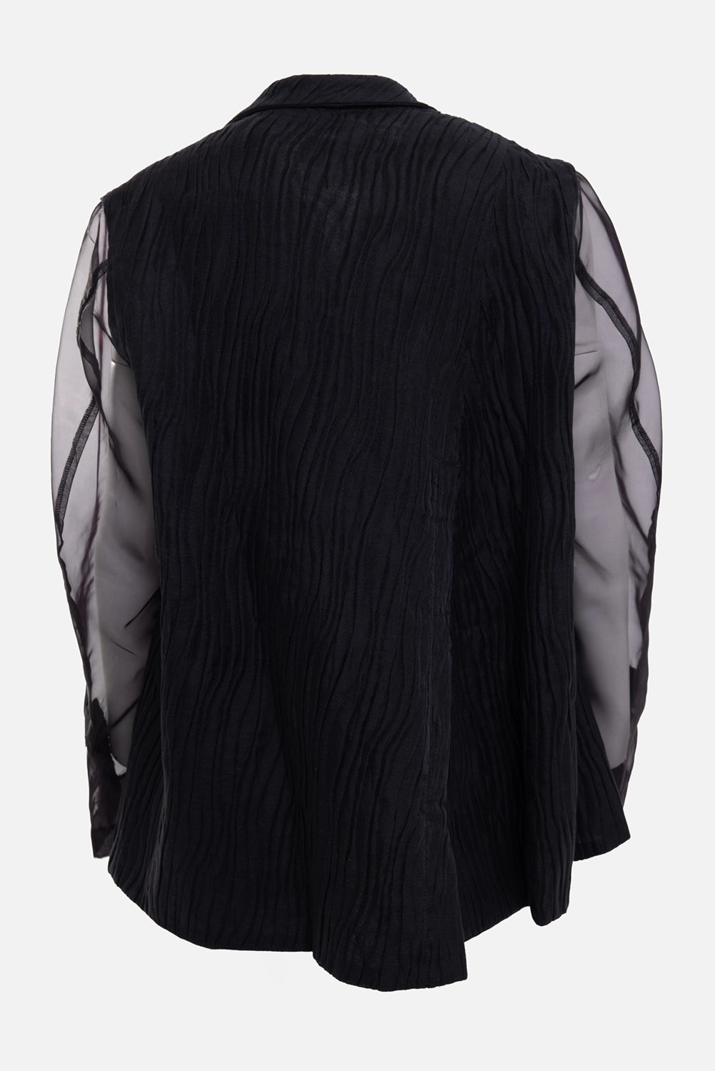 Marc Point Venezia women's jacket in black, back view, vertical crinkled texture and transparent sleeves