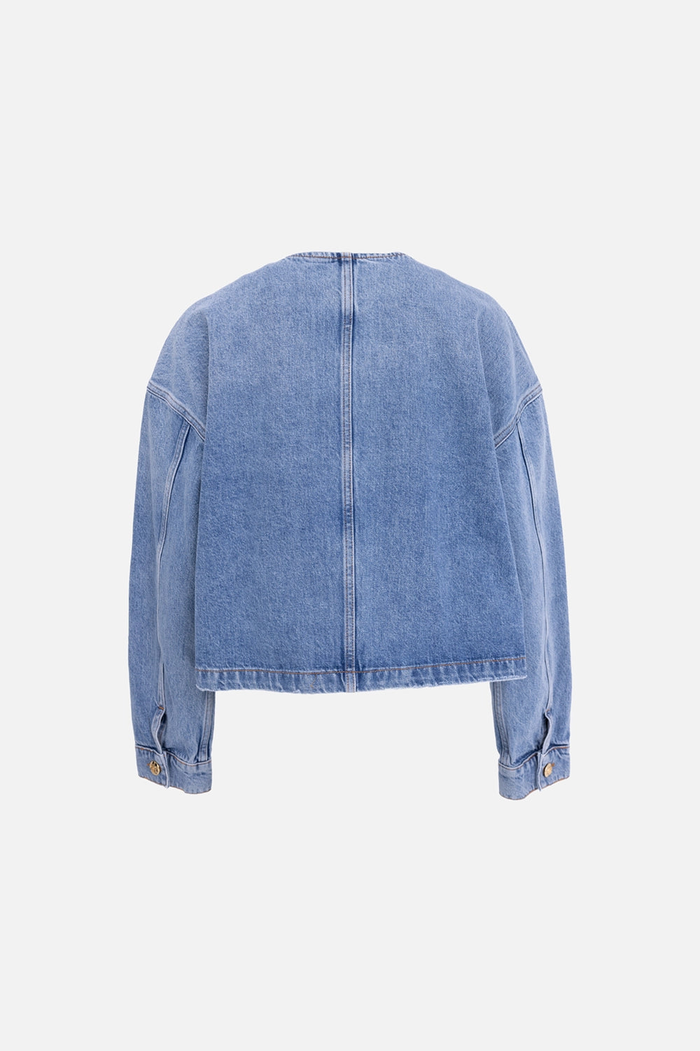 ANINE BING women's denim jacket in Caspian Blue, back view, relaxed boxy shape with dropped shoulders