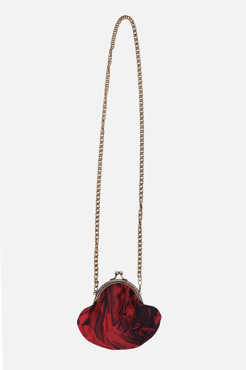 Marc Point Venezia red and black jacquard bag, full view with long antique-effect curb-chain strap