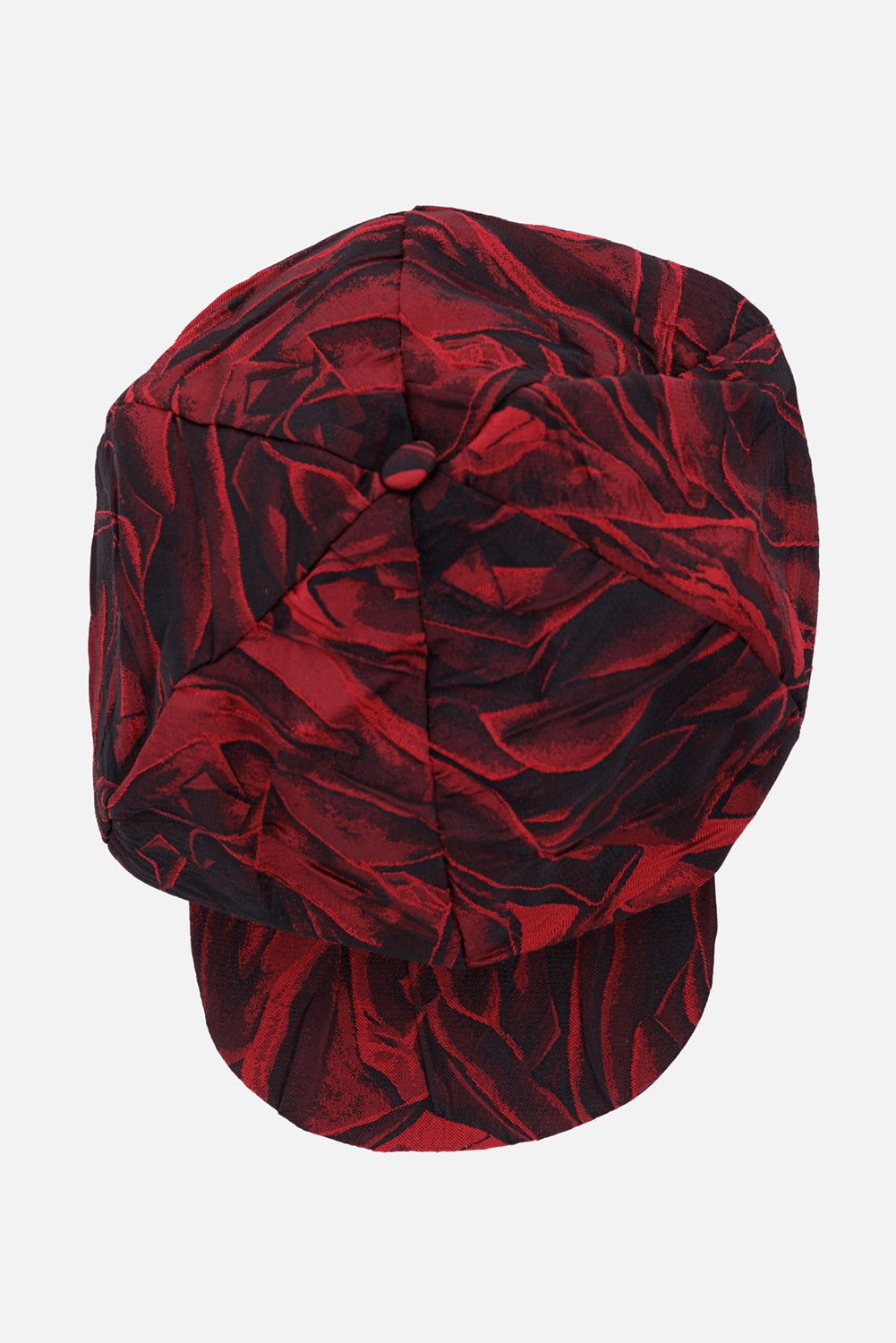Marc Point Venezia newsboy cap in red and black, back view with panelled crown and covered top button