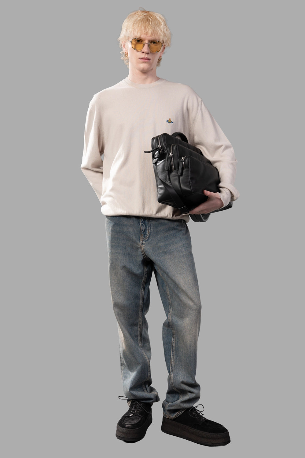 Zadig & Voltaire jeans in Light Blue, on-model full length, straight leg with subtle fading