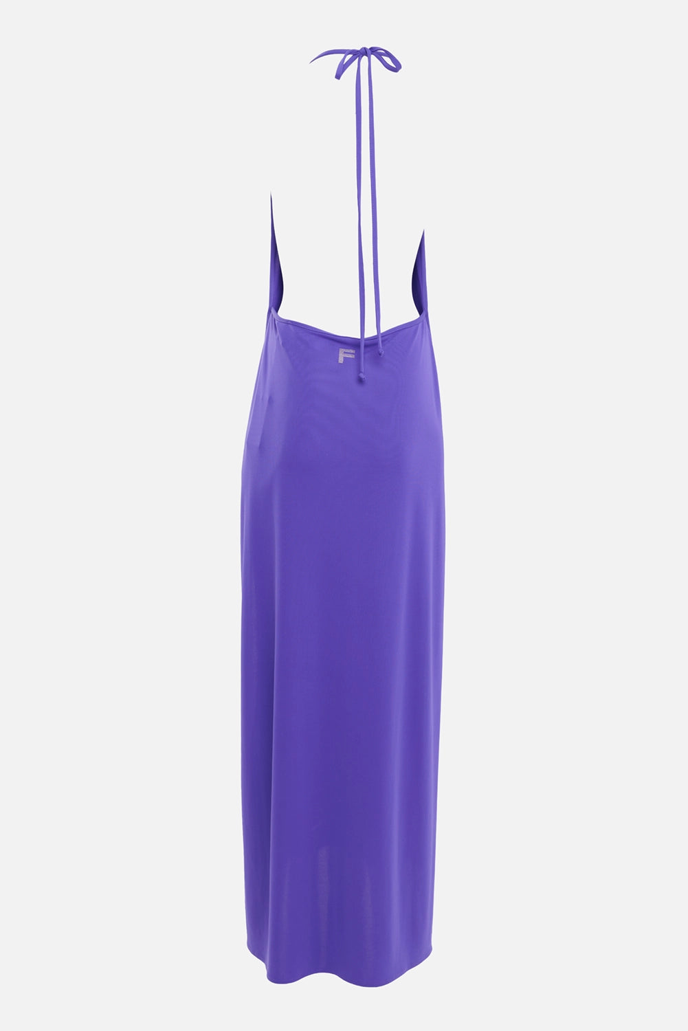 Fisico women jersey wrap maxi dress in Viola Persia, back view, neck bow ties and logo patch