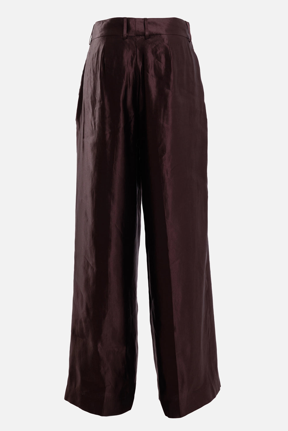Joseph women's Jnane trousers in Patina brown, back view with a clean pocket-free finish and wide legs