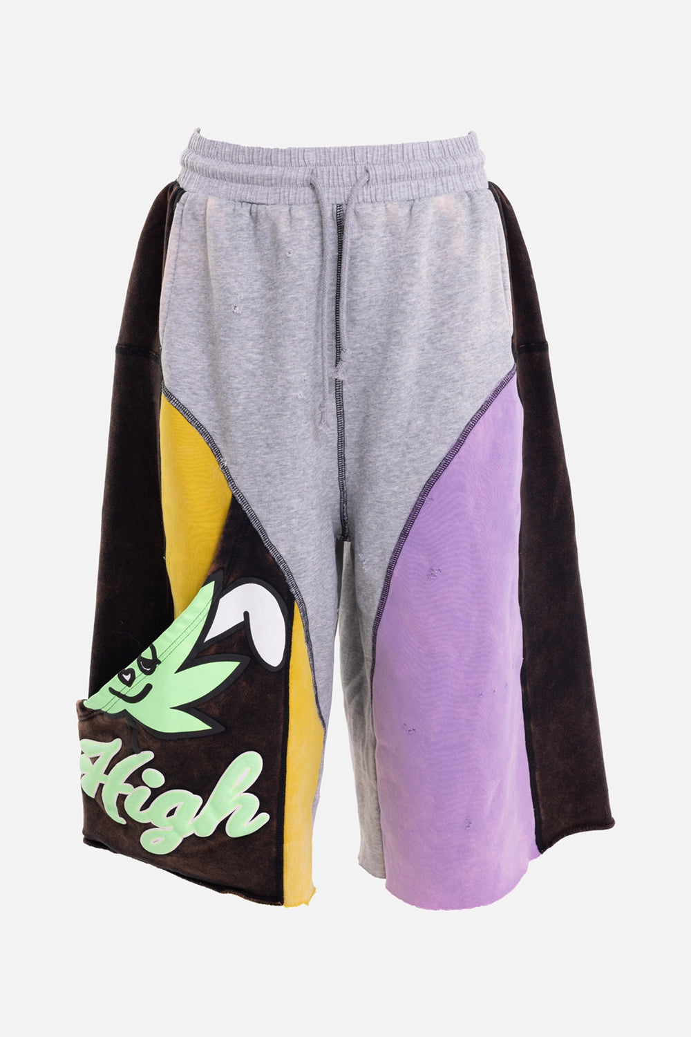 Natasha Zinko unisex jogger bermudas in multicolour, front view, grey waist and High graphic