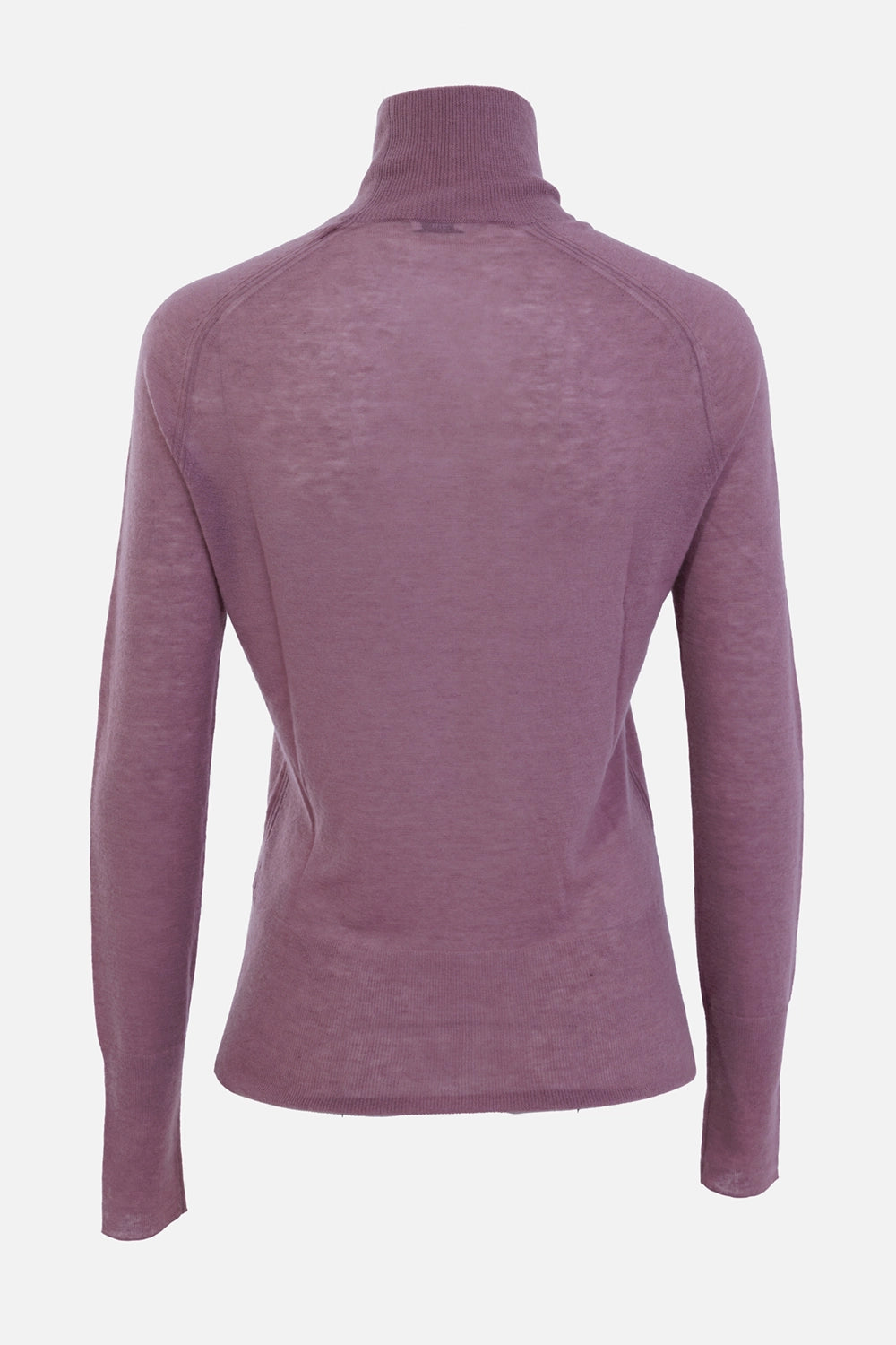Joseph women's cashmere jumper in Lilac, back view, high ribbed neck and saddle shoulder seams