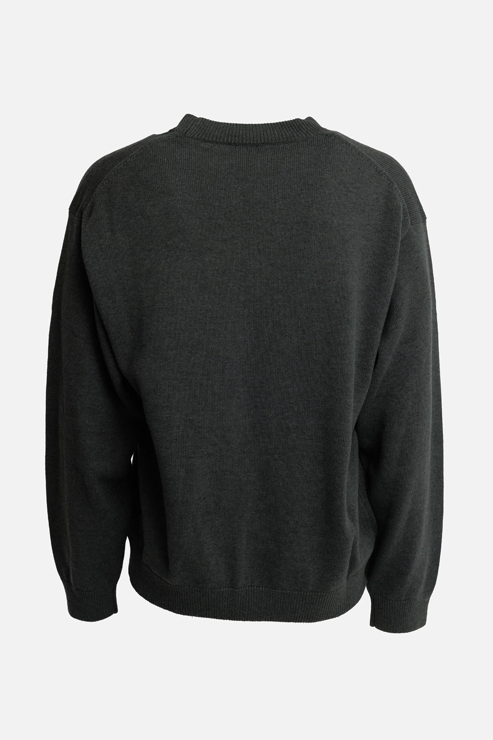 Kenzo men's dark khaki Jumping Tiger sweater, back view with plain knit body and ribbed neckline