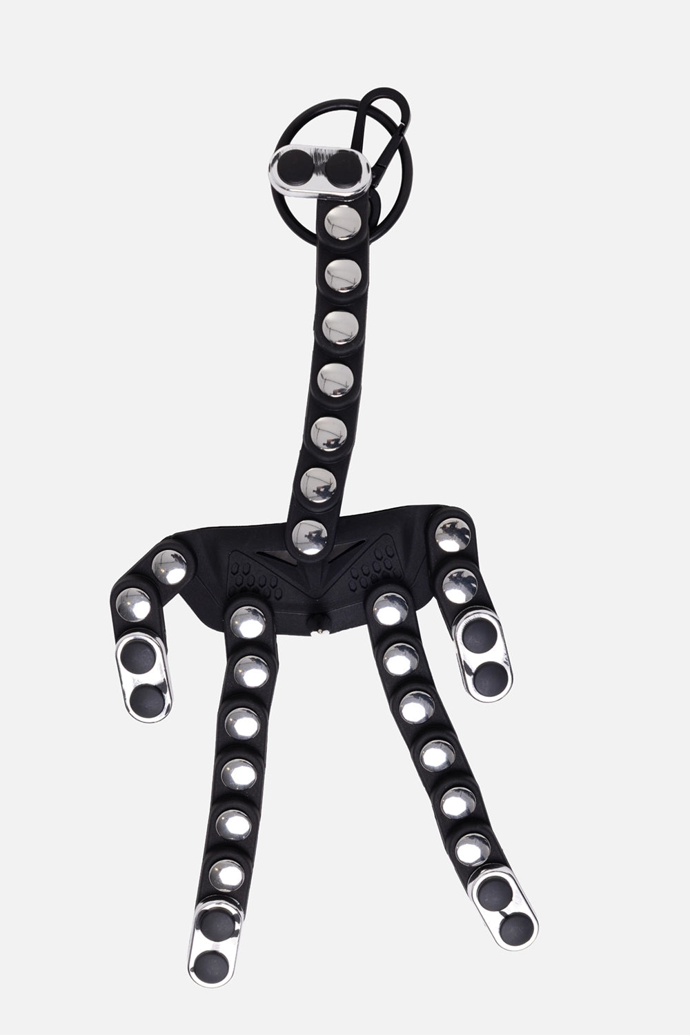 INNERRAUM unisex key charm in transparent and black, front view, mirrored domes and split-ring clip