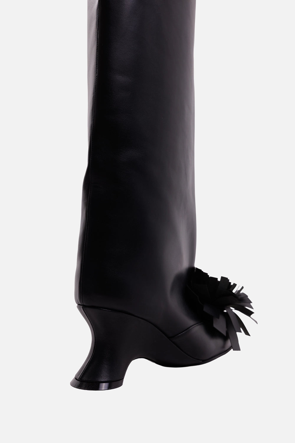 A.W.A.K.E. MODE women's black knee-high boot, heel detail with smooth nappa leather and curved 70 mm wedge