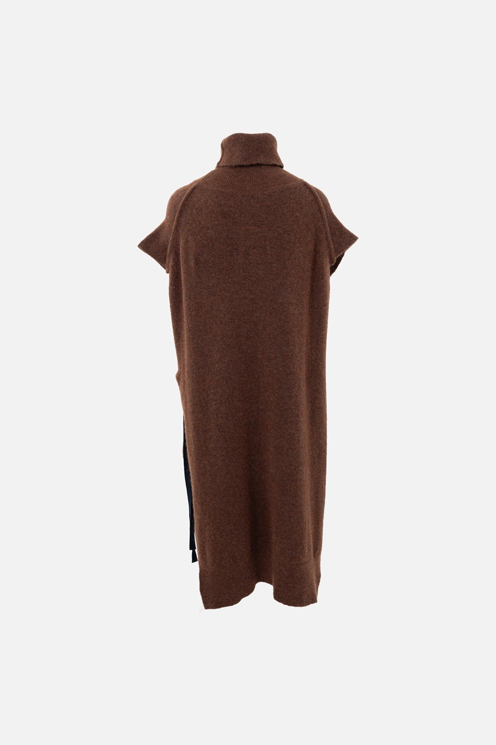 Pre-owned Uma Wang dress in brown, back view, longline knit with cap sleeves
