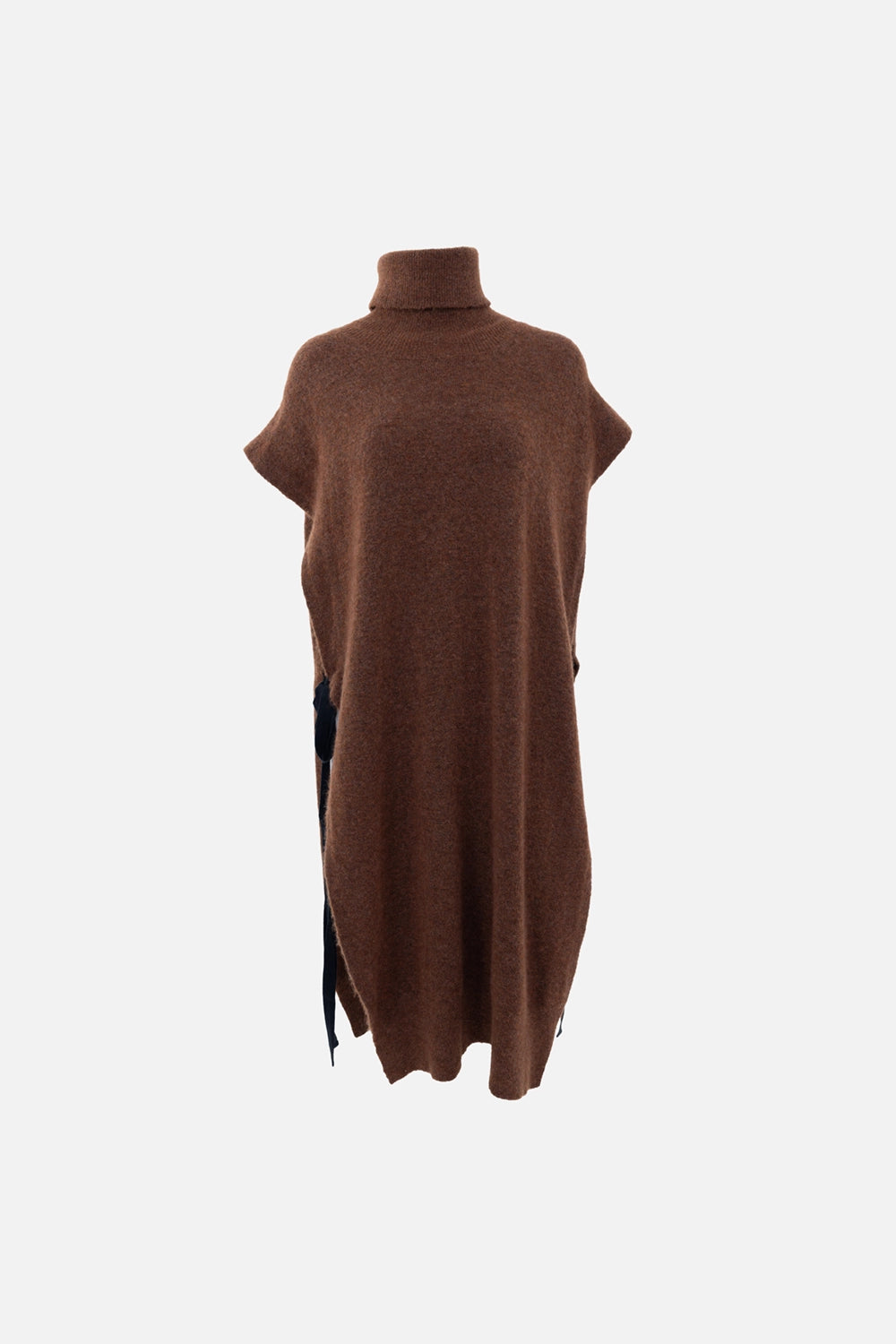 Pre-owned Uma Wang dress in brown, front view, turtleneck and straight silhouette