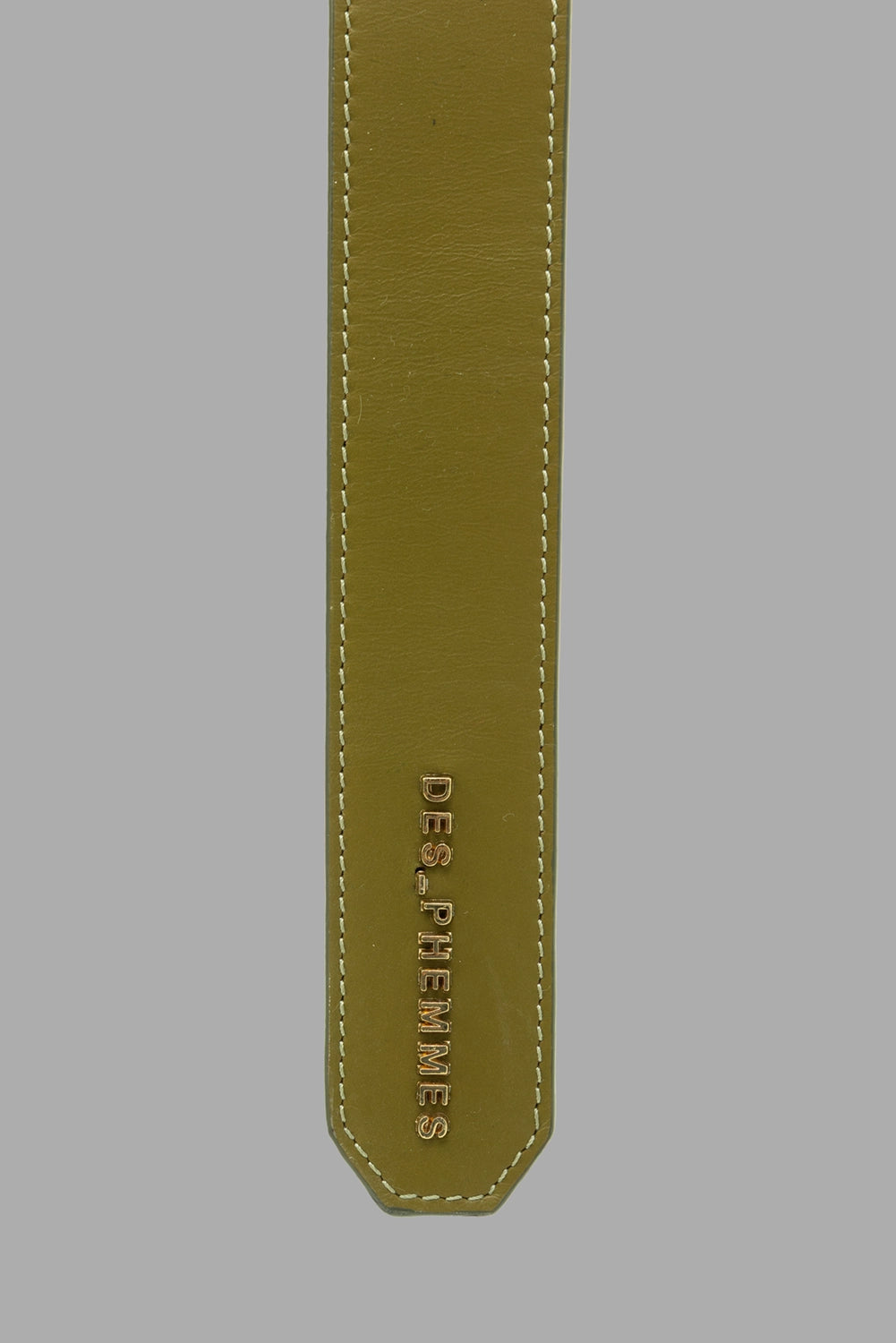 Des Phemmes women large hobo bag in Olive, strap logo detail with gold lettering and contrast stitching