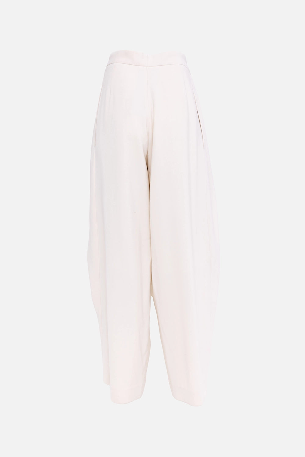 Pre-owned Ami women's layered wide-leg trousers in ivory, back view, wide-leg drape with layered side panel