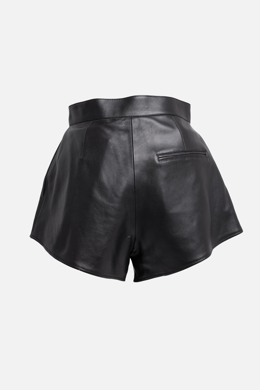 Pre-owned Alexander McQueen women leather shorts in black, back view, single welt pocket and center seam