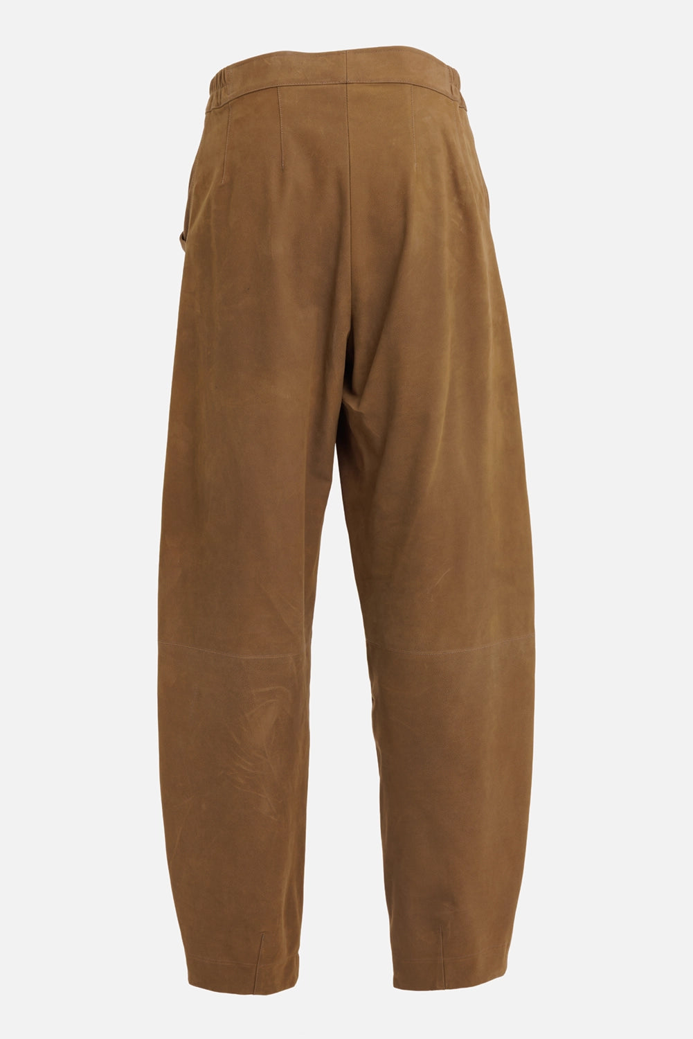 Gentry Portofino women's leather trousers in camel, back view with relaxed seat, panel seams and ankle slits