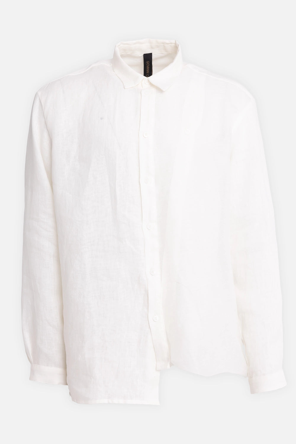 Giovanni Cavagna men's linen shirt in Butter, front view, classic collar and translucent linen texture