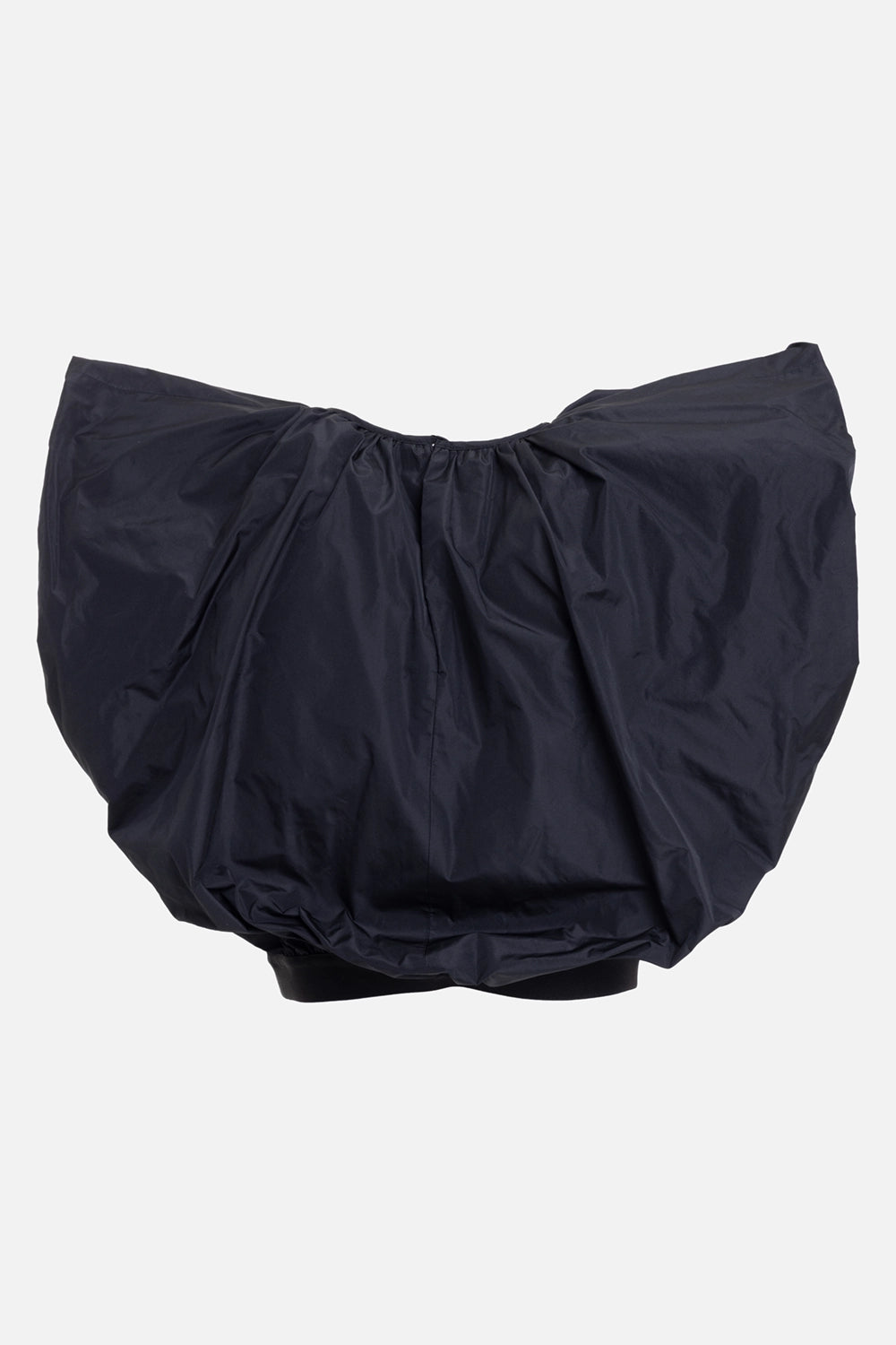 MSGM women's taffeta top in black, back view with gathered neckline and wide cap sleeves