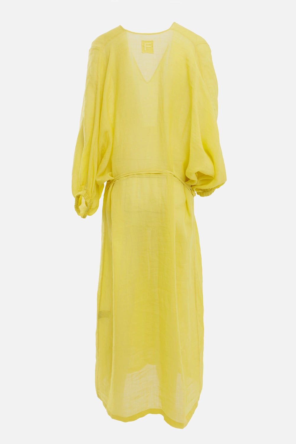 Fisico women's long kimono dress in Limone, back view, V-back neckline and rear waist tie