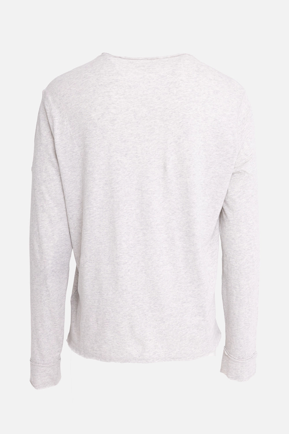 Zadig&Voltaire men's Henley T-shirt in light heather grey, back view with rolled neck edge and long sleeves