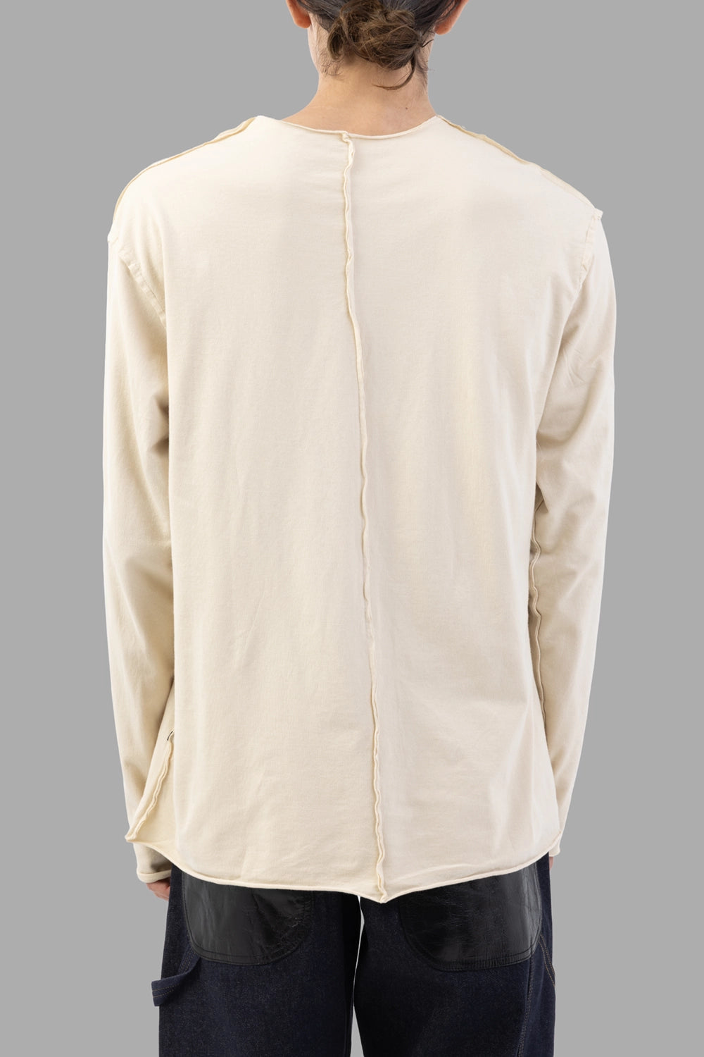 Attachment long-sleeve T-shirt in ecru, back view, raised center-back seam detail