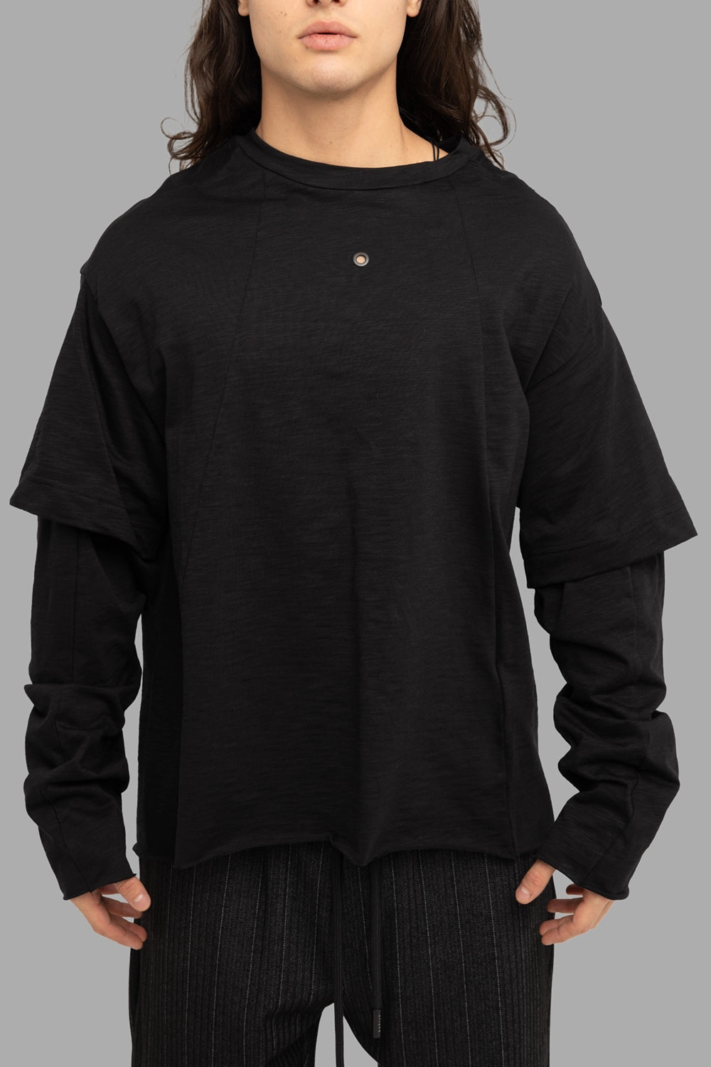 Men's Layered Waist Long-Sleeve Tee in Black | Justin Gall