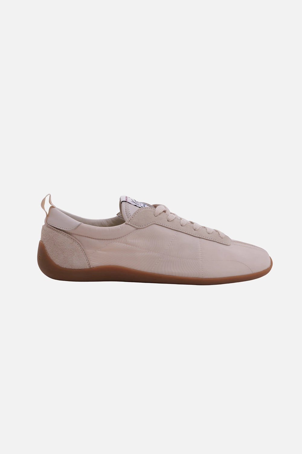 KENZO men's low-top sneakers in ecru, side view with tonal panels, textured heel counter and gum sole
