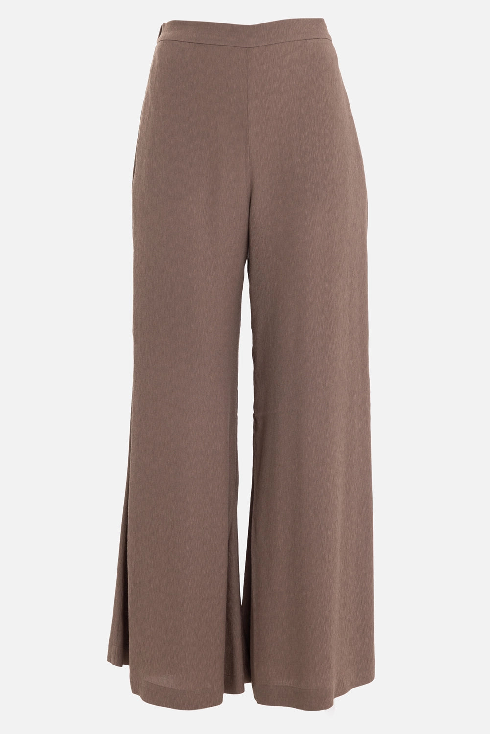 By Malene Birger women's flared trousers in chocolate chip, back view, elastic waist and fluid legs