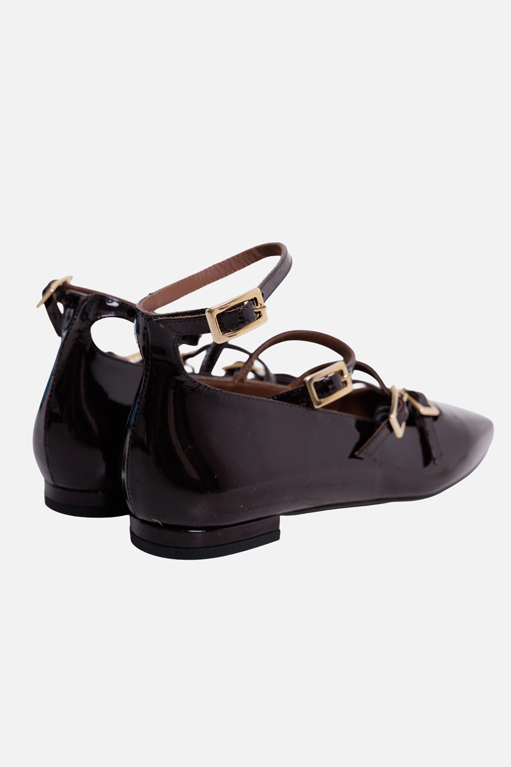 ALOHAS women's Mary Jane flats in burgundy, 3/4 view, ankle strap and low black heels