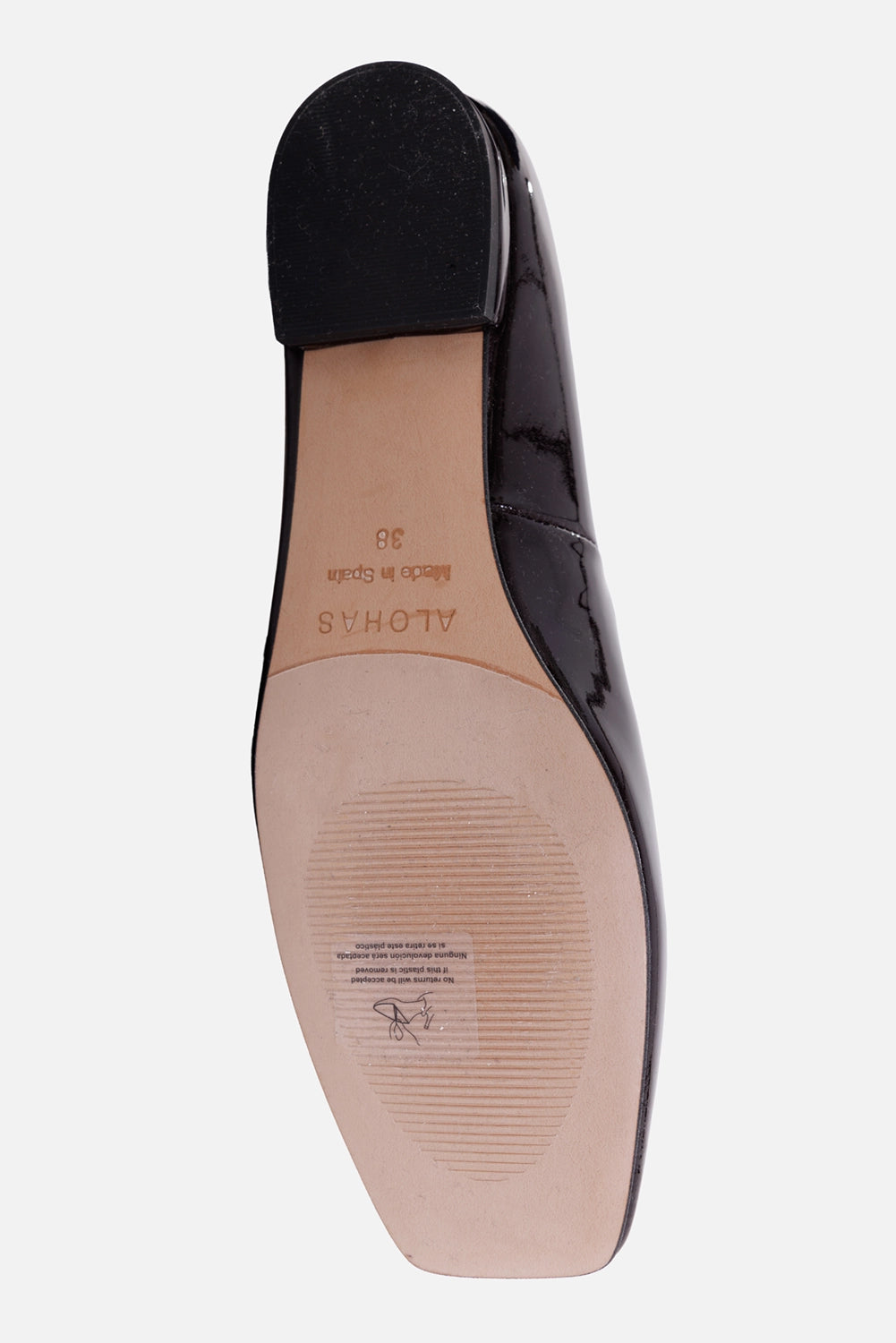 ALOHAS women's Mary Jane flats in burgundy, sole view, beige outsole with size 38 stamp