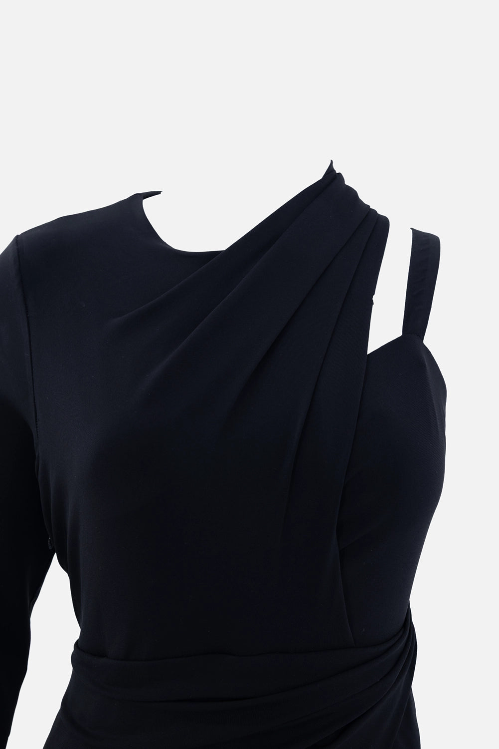 One-Sleeve Draped Maxi Dress in Black