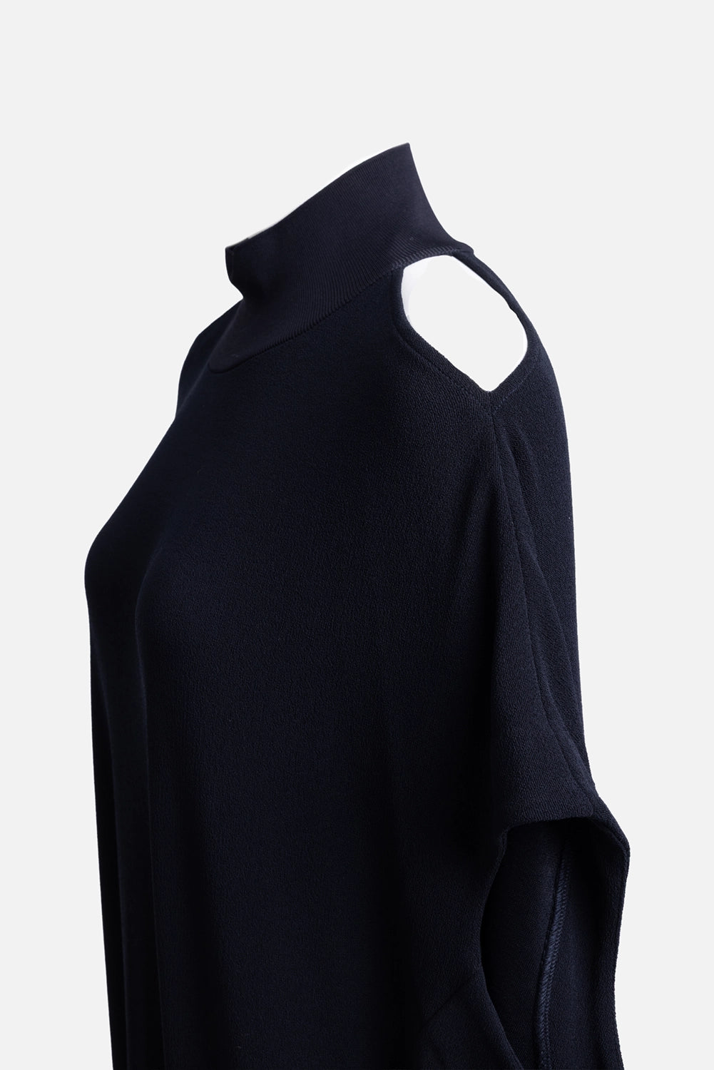 Pre-owned By Malene Birger women's maxi dress in dark blue, collar detail, ribbed high neck and wide sleeve opening
